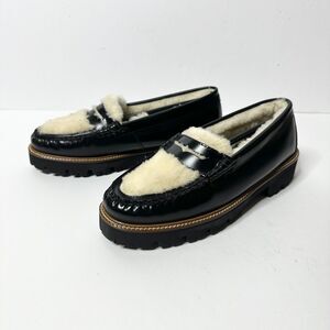 GH BASS Loafer Women 5.5 Black Leather Shearling Whitney Cozy Weejun Lug NEW